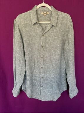FLAX 100% Linen Button Up Shirt Gray Petite P Made in Lithuania